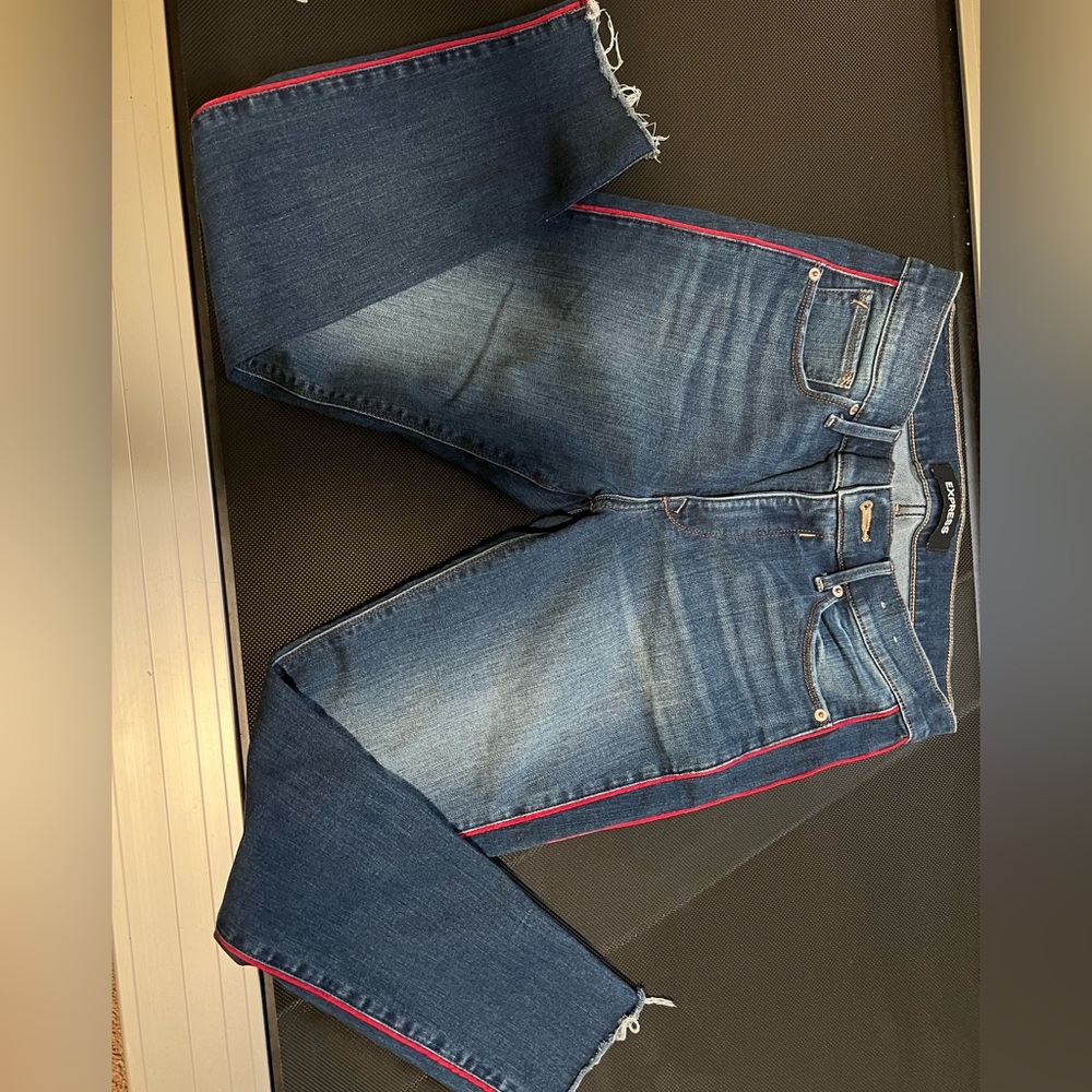 Express Jean skinny jeans with red ribbing